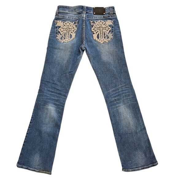 Trinity Ranch Bedazzled Embroidered Blue Denim Bootcut Jeans Sz Junior 11 - Picture 6 of 12